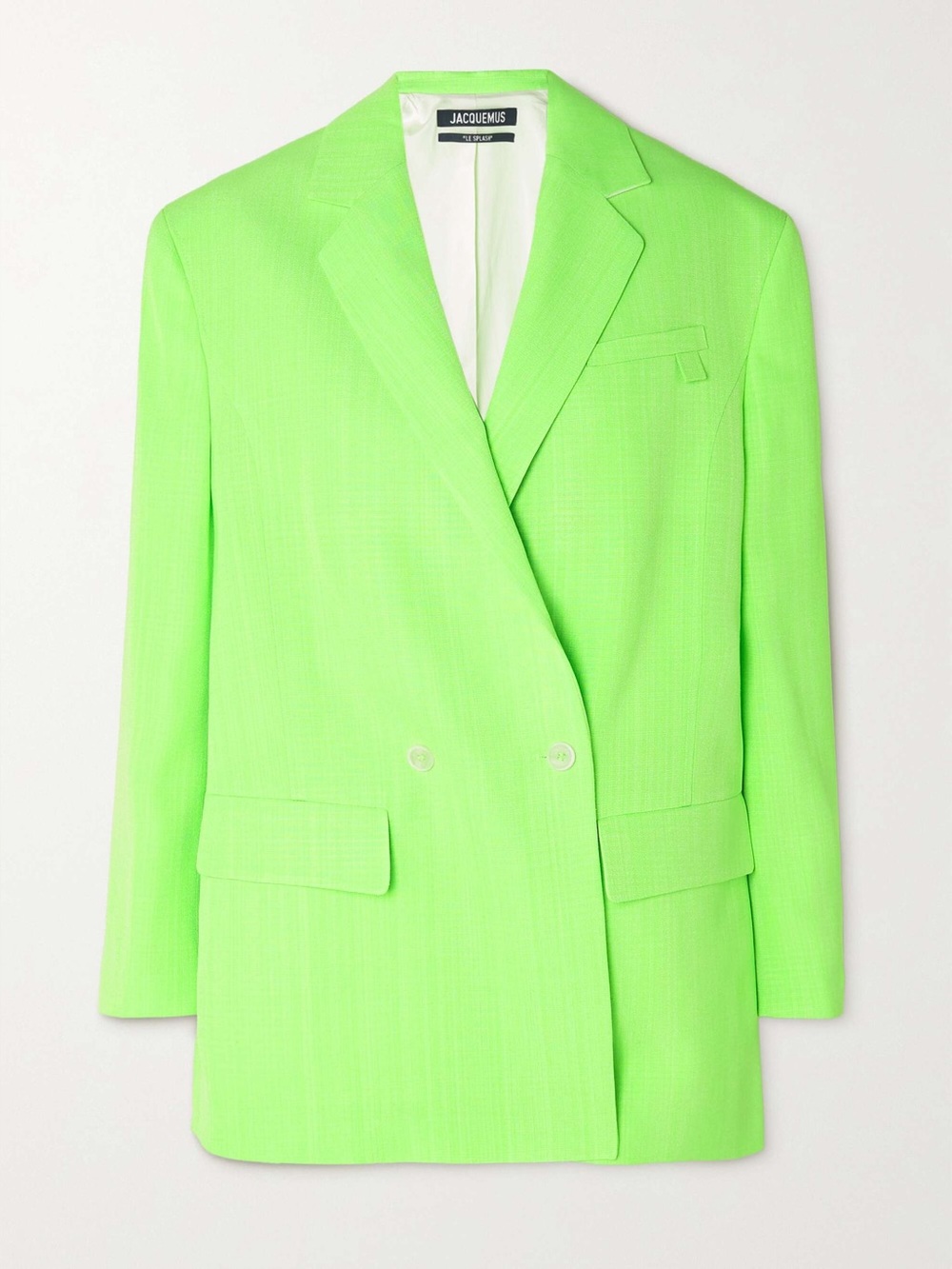 Jacquemus “Le Splash” Neon Lime Green Double-Breasted Linen Blazer - Picture 3 of 16